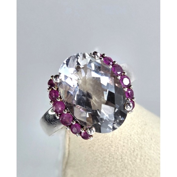 Designer Lorenzo for Michelle Albala Sterling 6CT White Iolite with Ruby Sz 6.75 - Picture 1 of 5